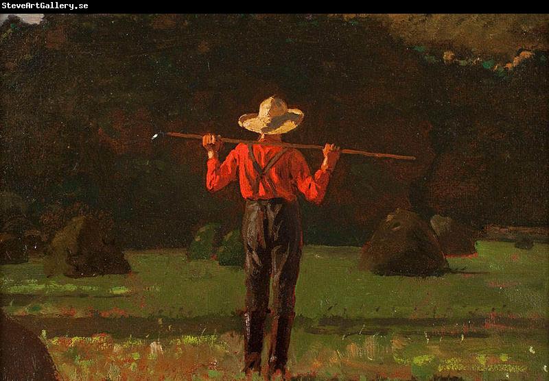 Winslow Homer Farmer with a Pitchfork, oil on board painting by Winslow Homer